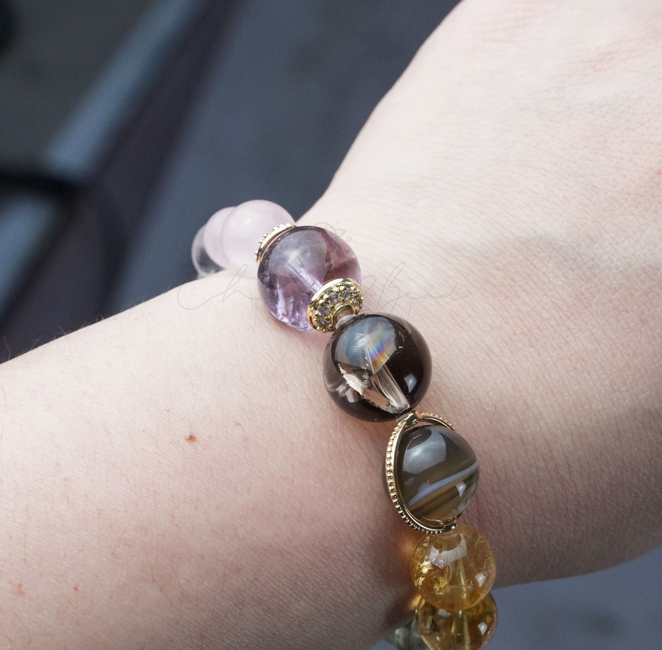 Cancer Horoscope Lucky Guardian Crystal Natural Gemstone Bracelet Handmade Original Design on Elastic Band