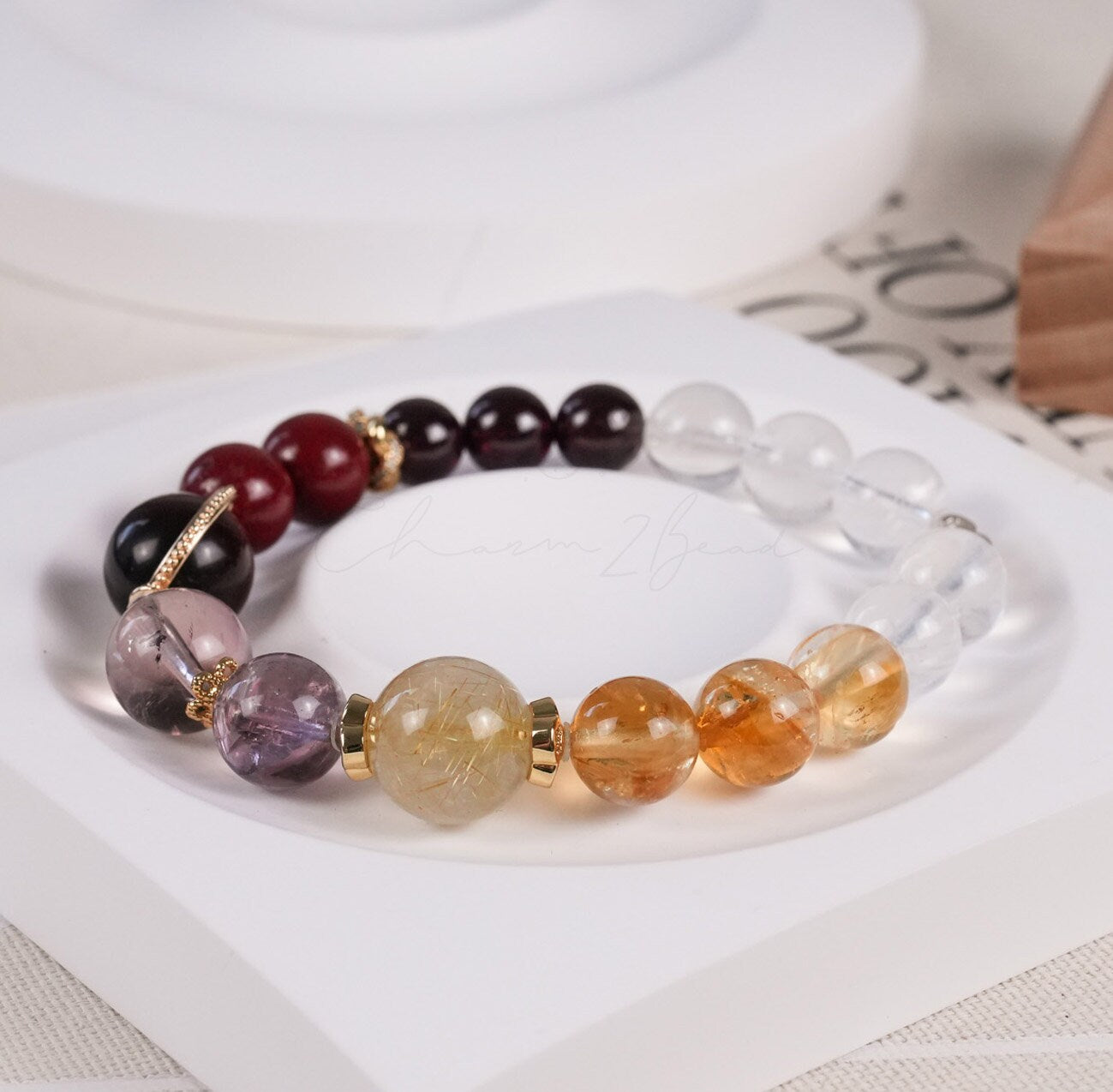 Aries Horoscope Lucky Guardian Crystal Natural Gemstone Bracelet Handmade Original Design on Elastic Band