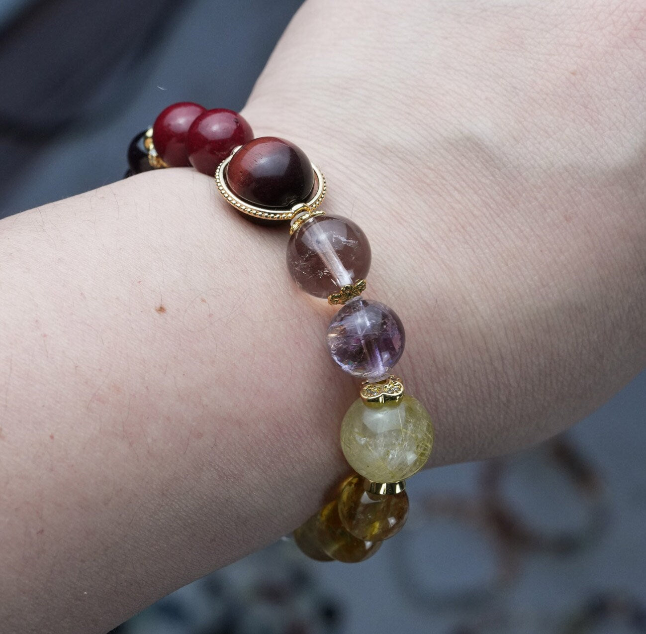 Aries Horoscope Lucky Guardian Crystal Natural Gemstone Bracelet Handmade Original Design on Elastic Band