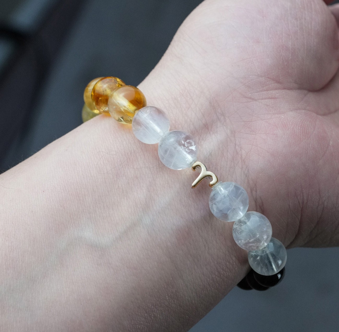 Aries Horoscope Lucky Guardian Crystal Natural Gemstone Bracelet Handmade Original Design on Elastic Band