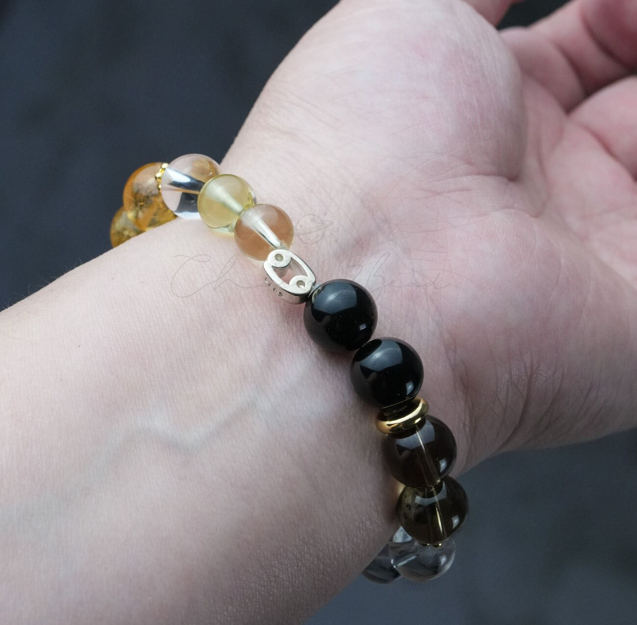 Cancer Horoscope Lucky Guardian Crystal Natural Gemstone Bracelet Handmade Original Design on Elastic Band