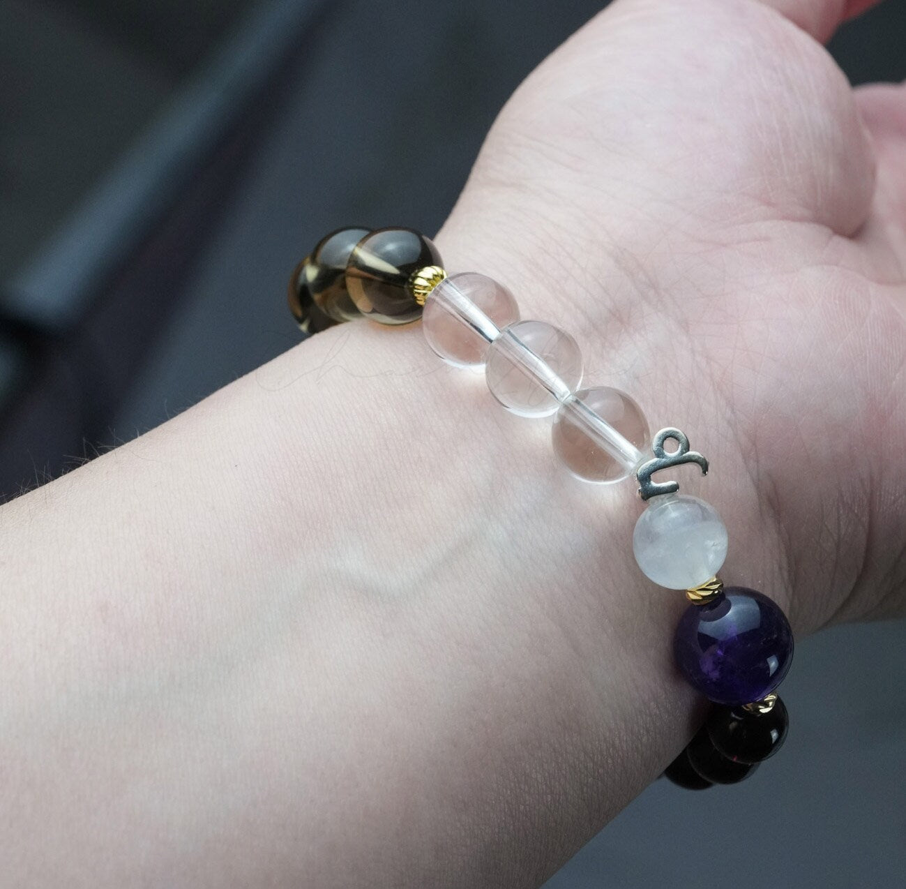 Capricorn Horoscope Lucky Guardian Crystal Natural Gemstone Bracelet Handmade Original Design on Elastic Band