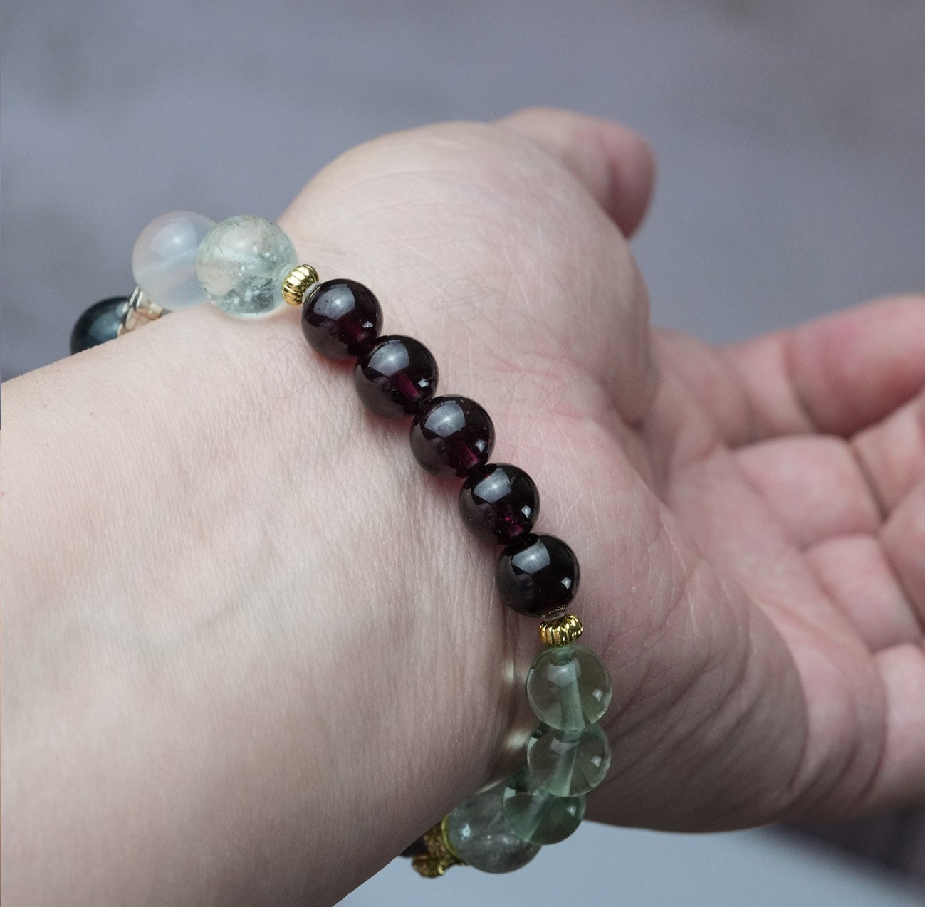 Aquarius Horoscope Lucky Guardian Crystal Natural Gemstone Bracelet Handmade Original Design on Elastic Band