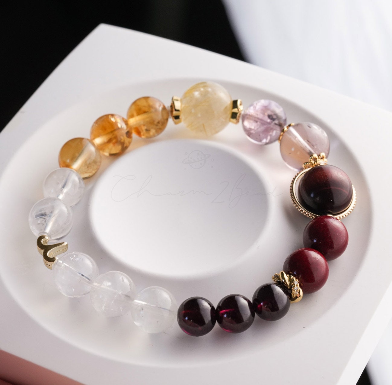 Aries Horoscope Lucky Guardian Crystal Natural Gemstone Bracelet Handmade Original Design on Elastic Band