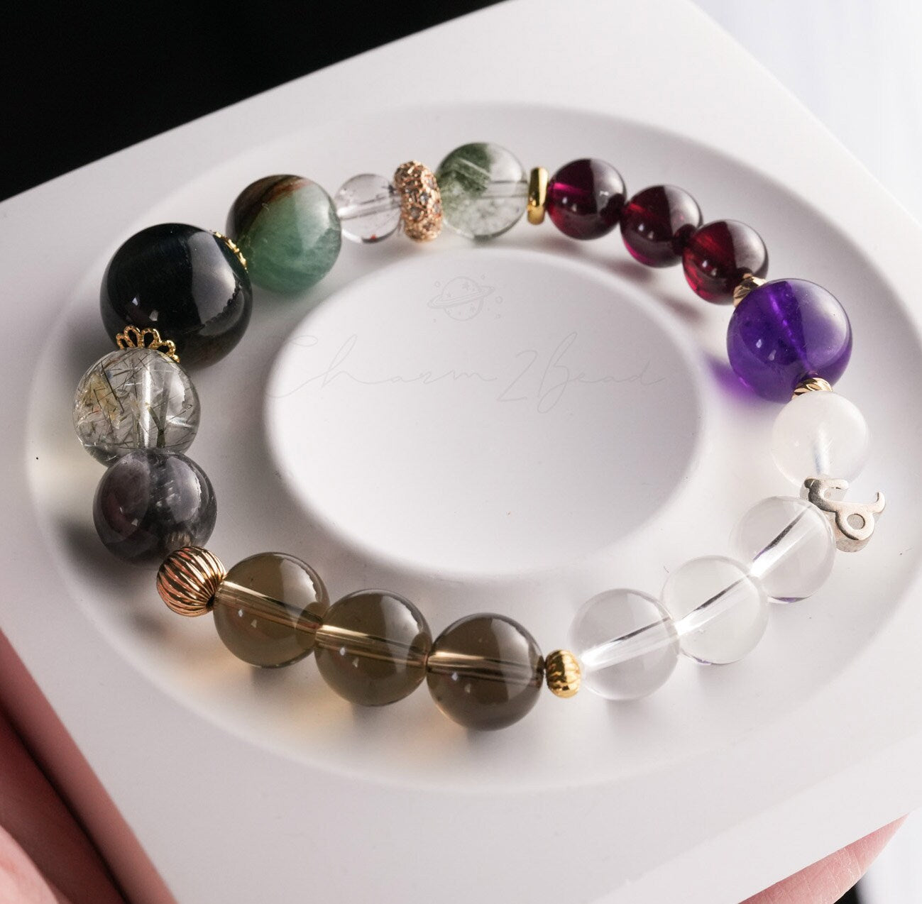 Capricorn Horoscope Lucky Guardian Crystal Natural Gemstone Bracelet Handmade Original Design on Elastic Band