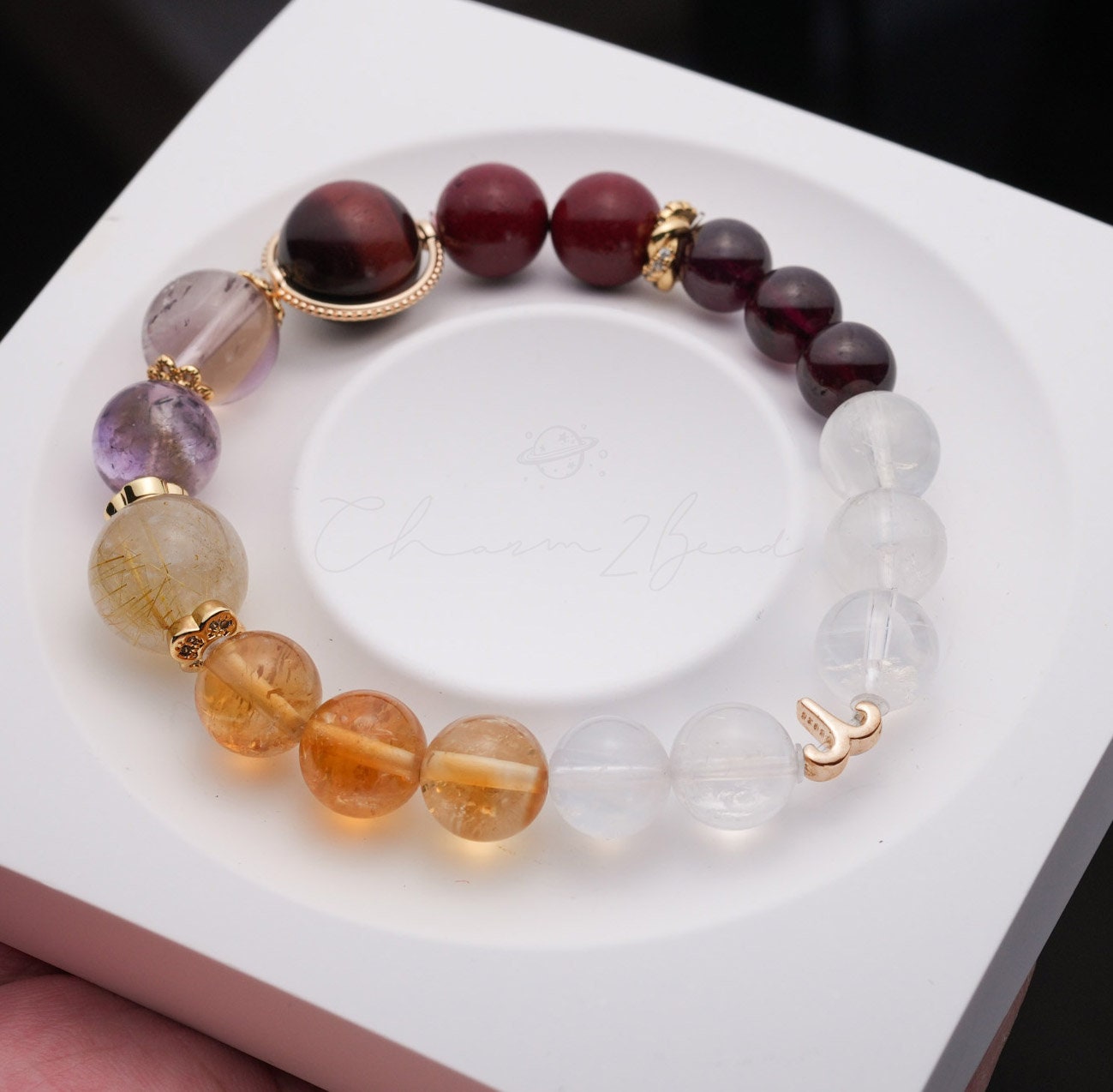 Aries Horoscope Lucky Guardian Crystal Natural Gemstone Bracelet Handmade Original Design on Elastic Band