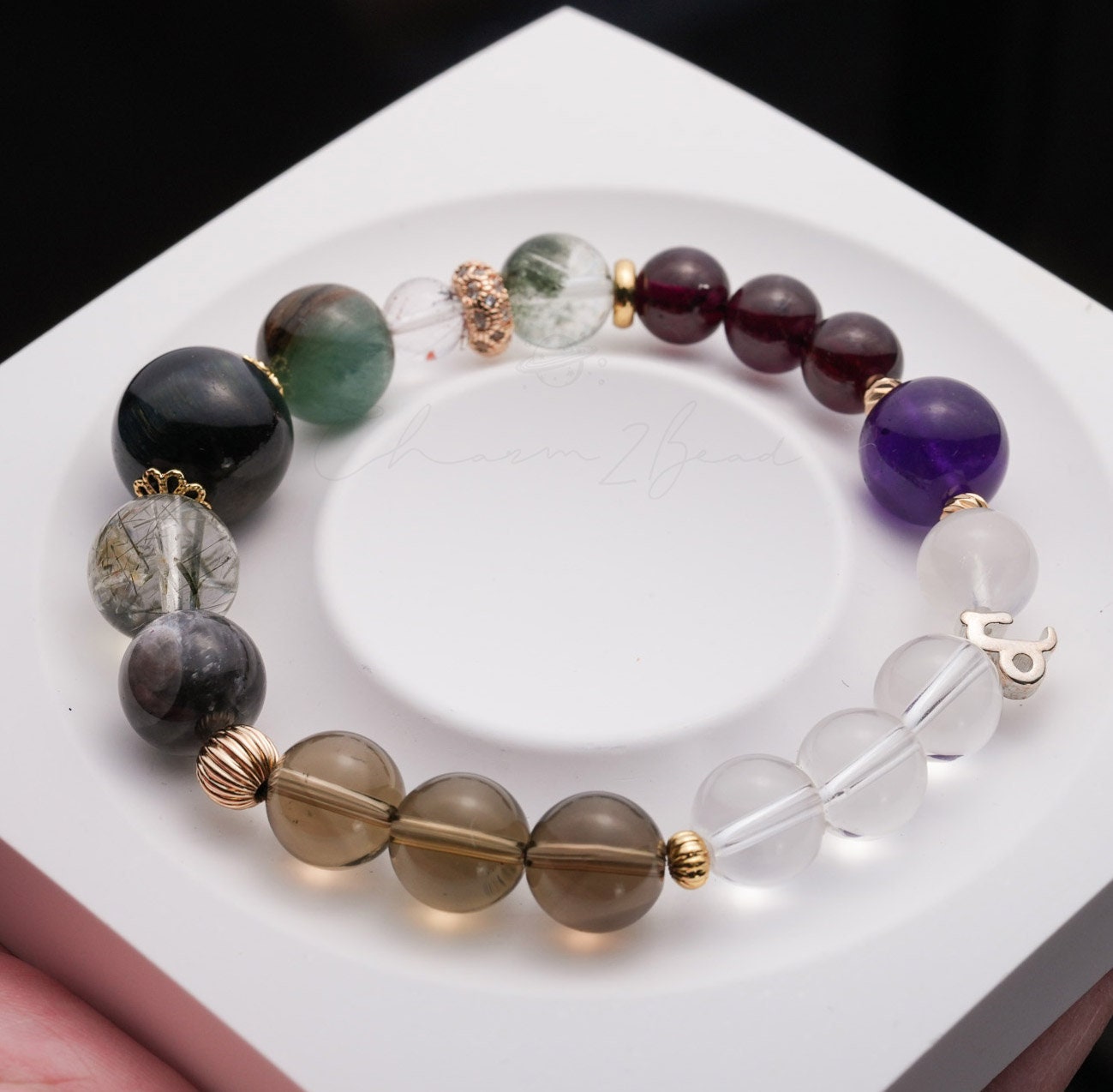 Capricorn Horoscope Lucky Guardian Crystal Natural Gemstone Bracelet Handmade Original Design on Elastic Band