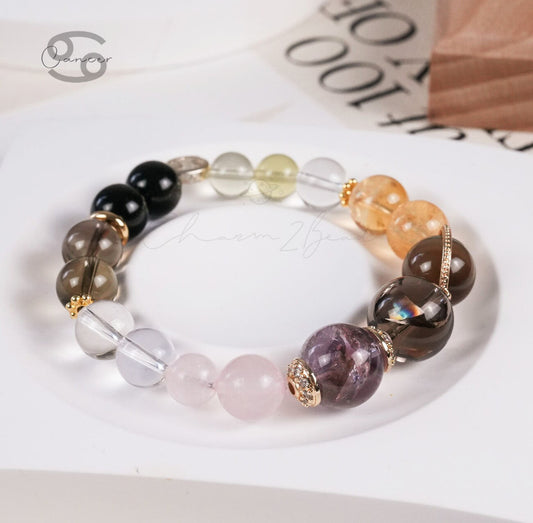 Cancer Horoscope Lucky Guardian Crystal Natural Gemstone Bracelet Handmade Original Design on Elastic Band