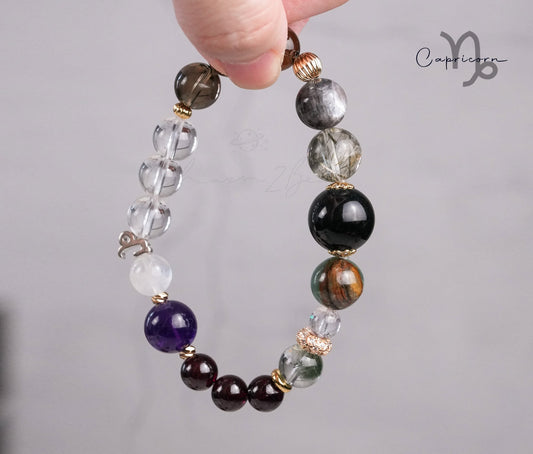 Capricorn Horoscope Lucky Guardian Crystal Natural Gemstone Bracelet Handmade Original Design on Elastic Band