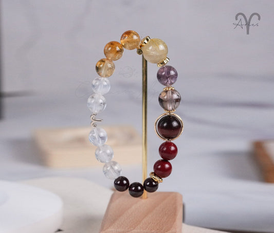 Aries Horoscope Lucky Guardian Crystal Natural Gemstone Bracelet Handmade Original Design on Elastic Band